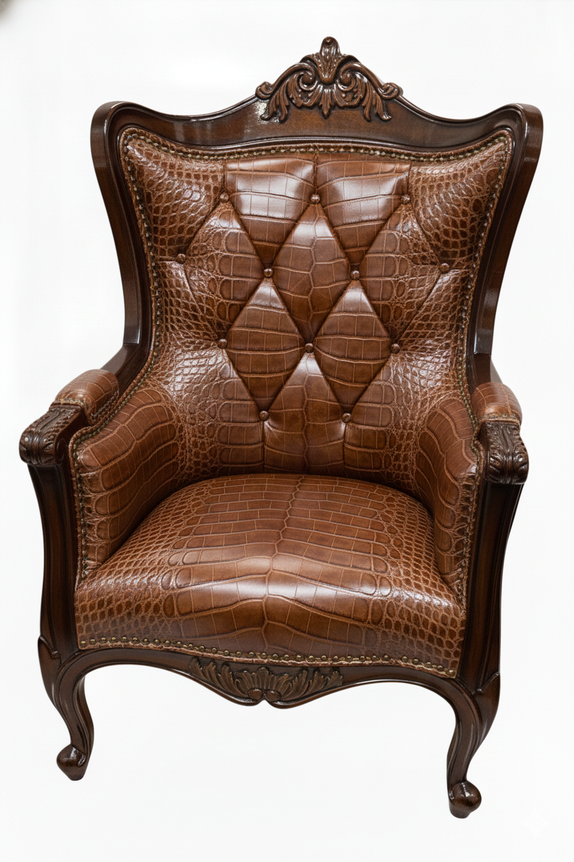 Bespoke Diamond Tufted Crocodile Leather Boss Chair