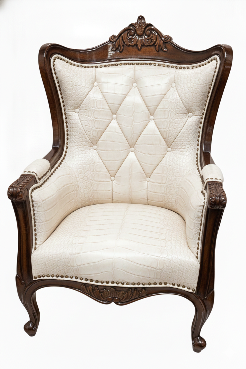 Bespoke Diamond Tufted Crocodile Leather Boss Chair