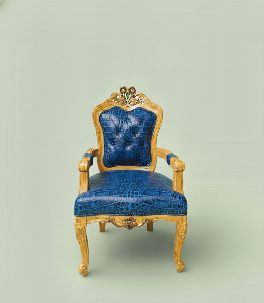 Bespoke Carved Teak Tufted Accent Armchair