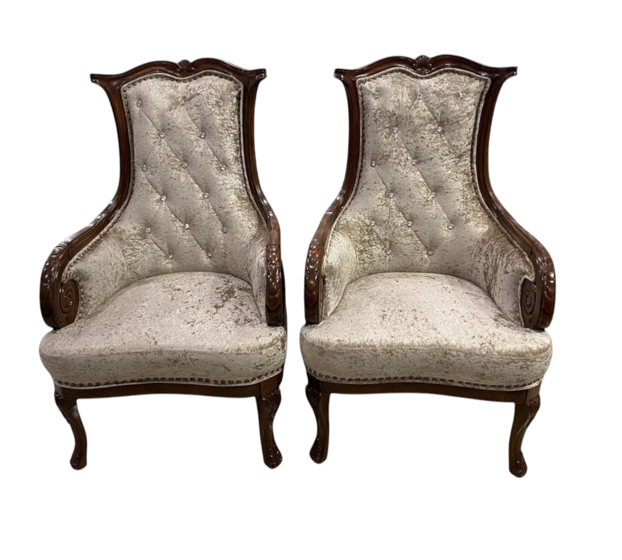 Bespoke High-Back Crystal Tufted Accent Chair