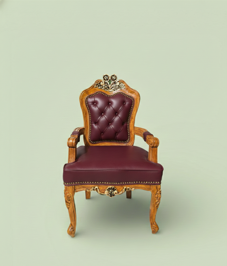 Bespoke Carved Teak Tufted Accent Armchair