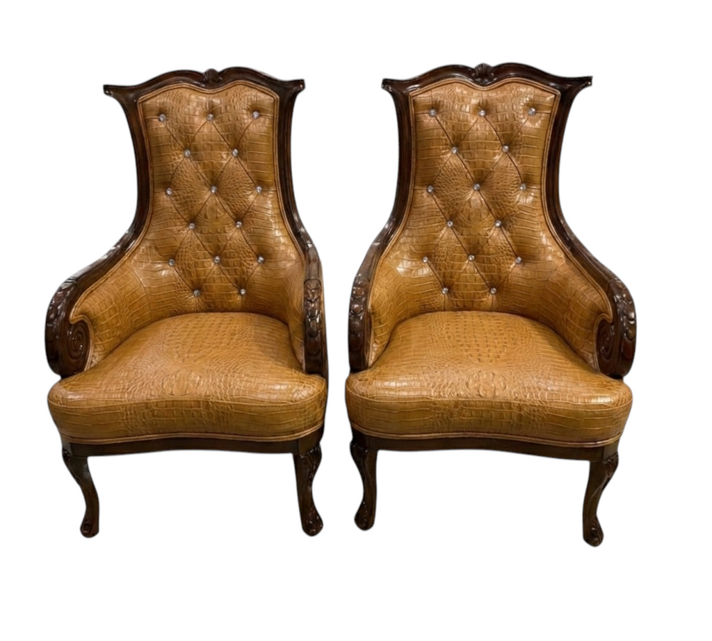 Bespoke High-Back Crystal Tufted Accent Chair