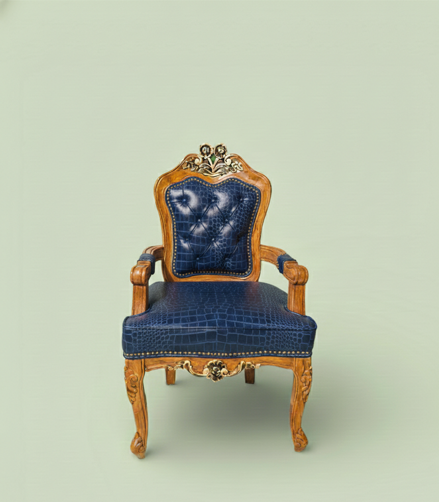 Bespoke Carved Teak Tufted Accent Armchair