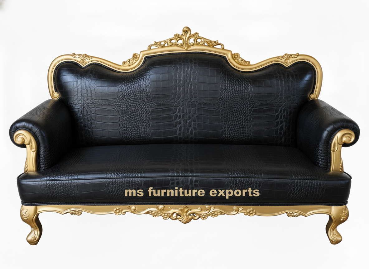 Bespoke Antique Gold Carved Crocodile Leather Sofa