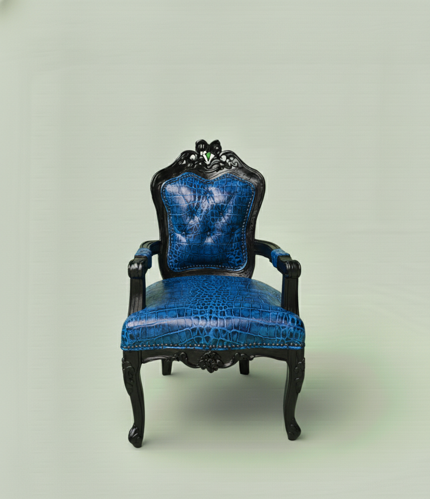 Bespoke Carved Teak Tufted Accent Armchair