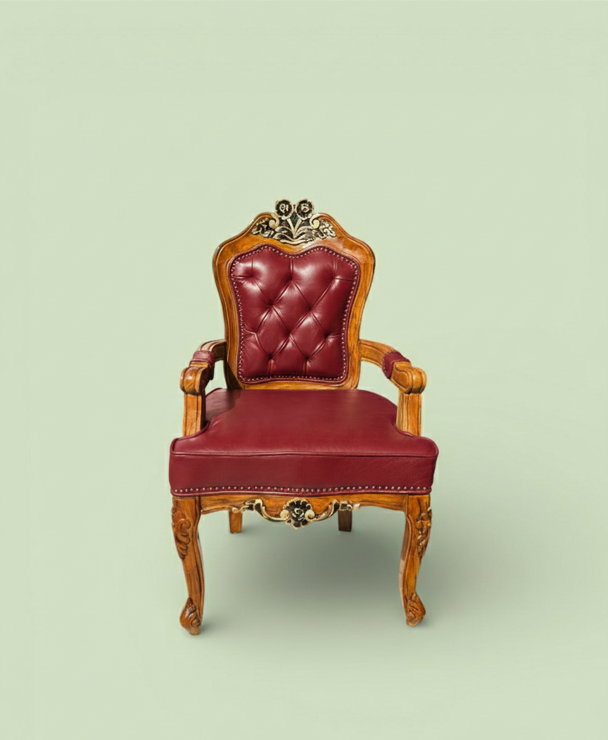 Bespoke Carved Teak Tufted Accent Armchair